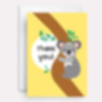 Koala in a tree on a thank you card.