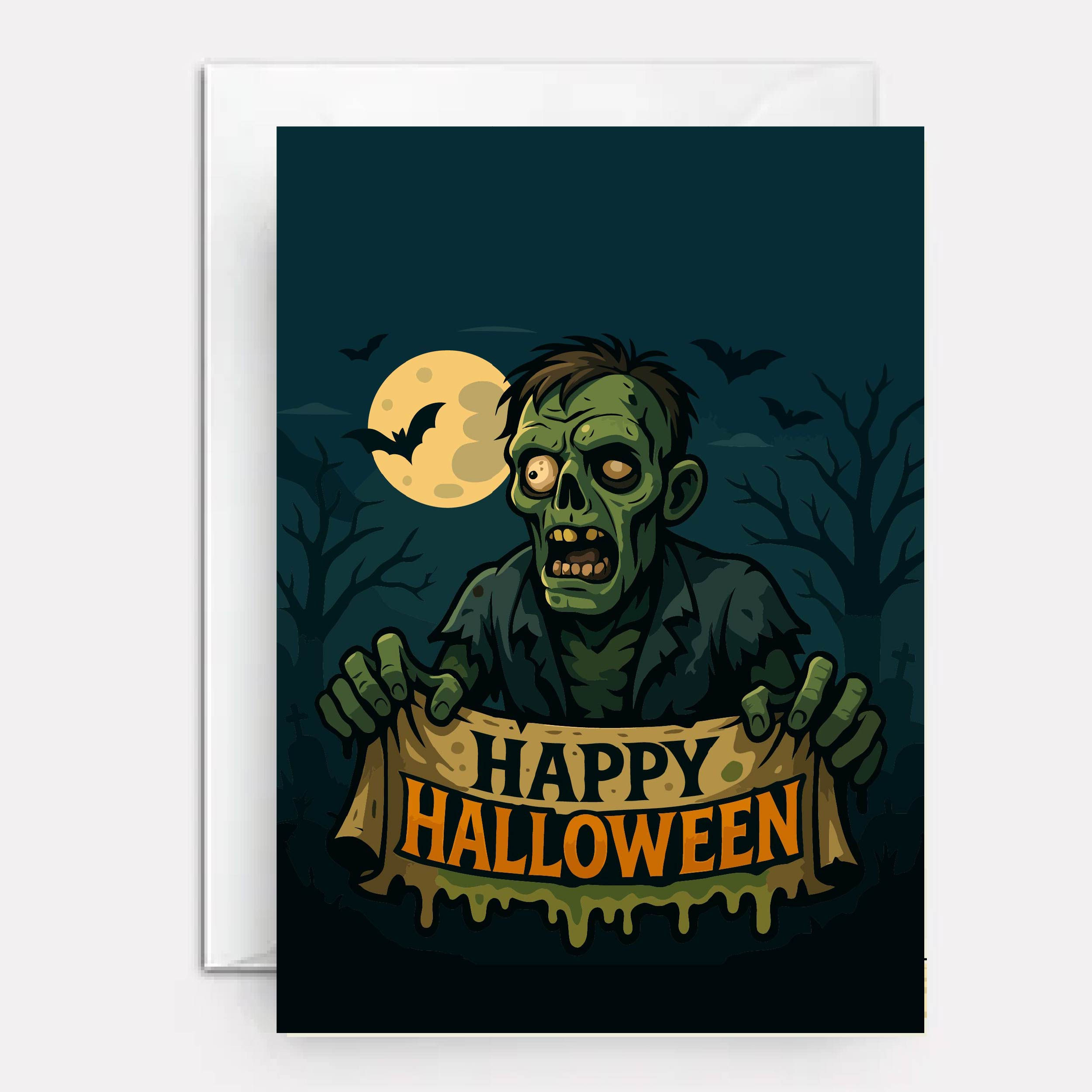 Zombie on cover of Halloween card.