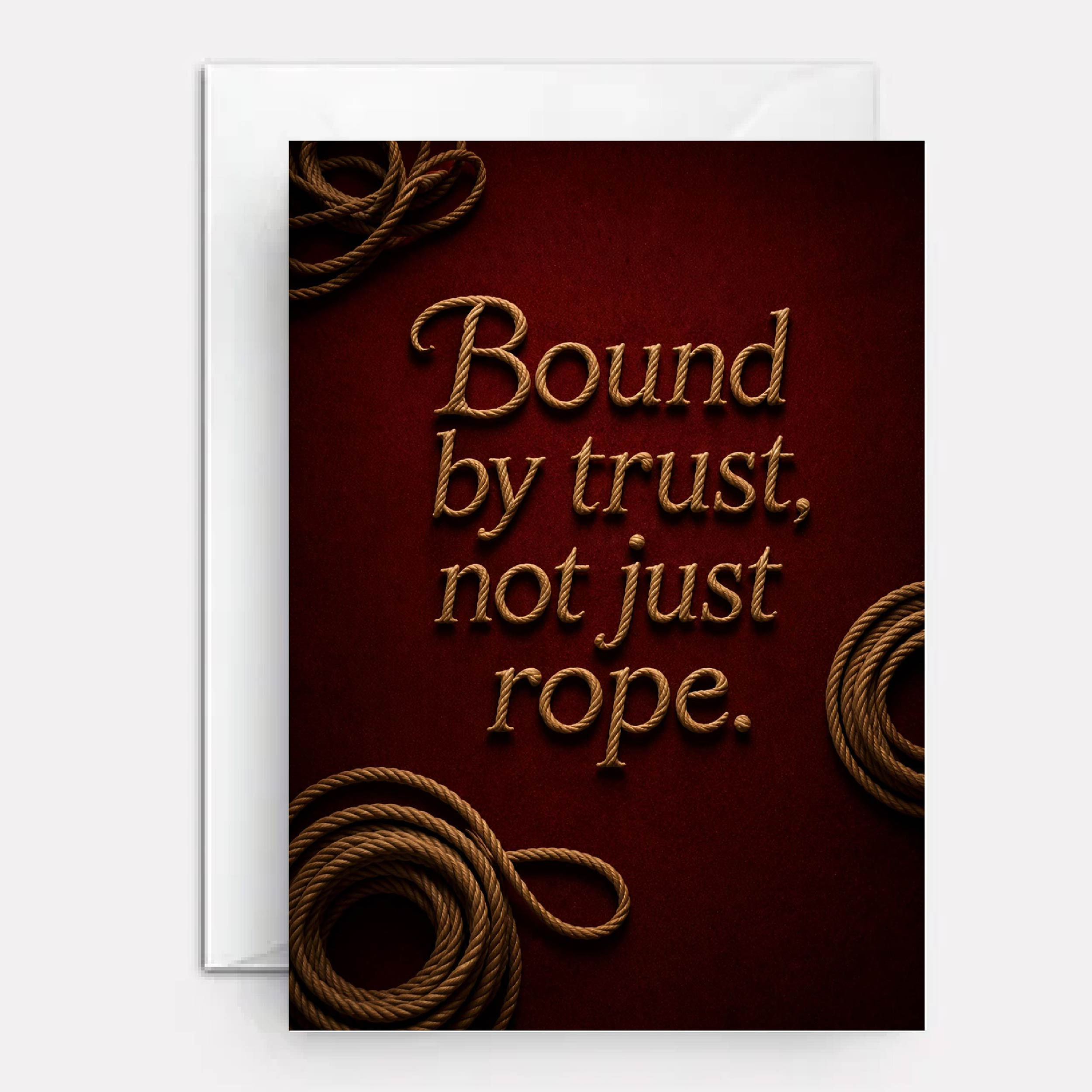 Rope typography on BDSM greeting card.