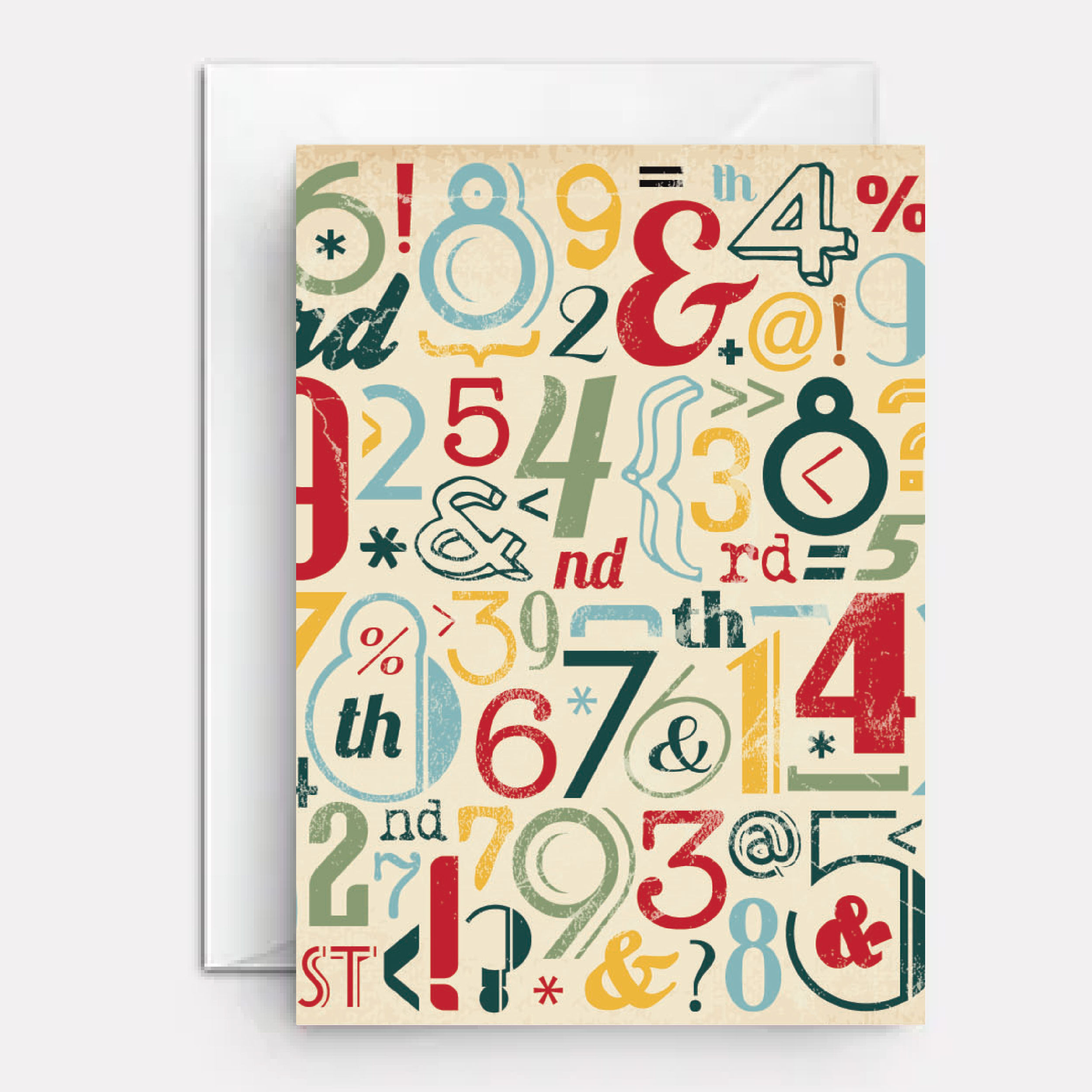 Numbers pattern all different colors on cover of card.
