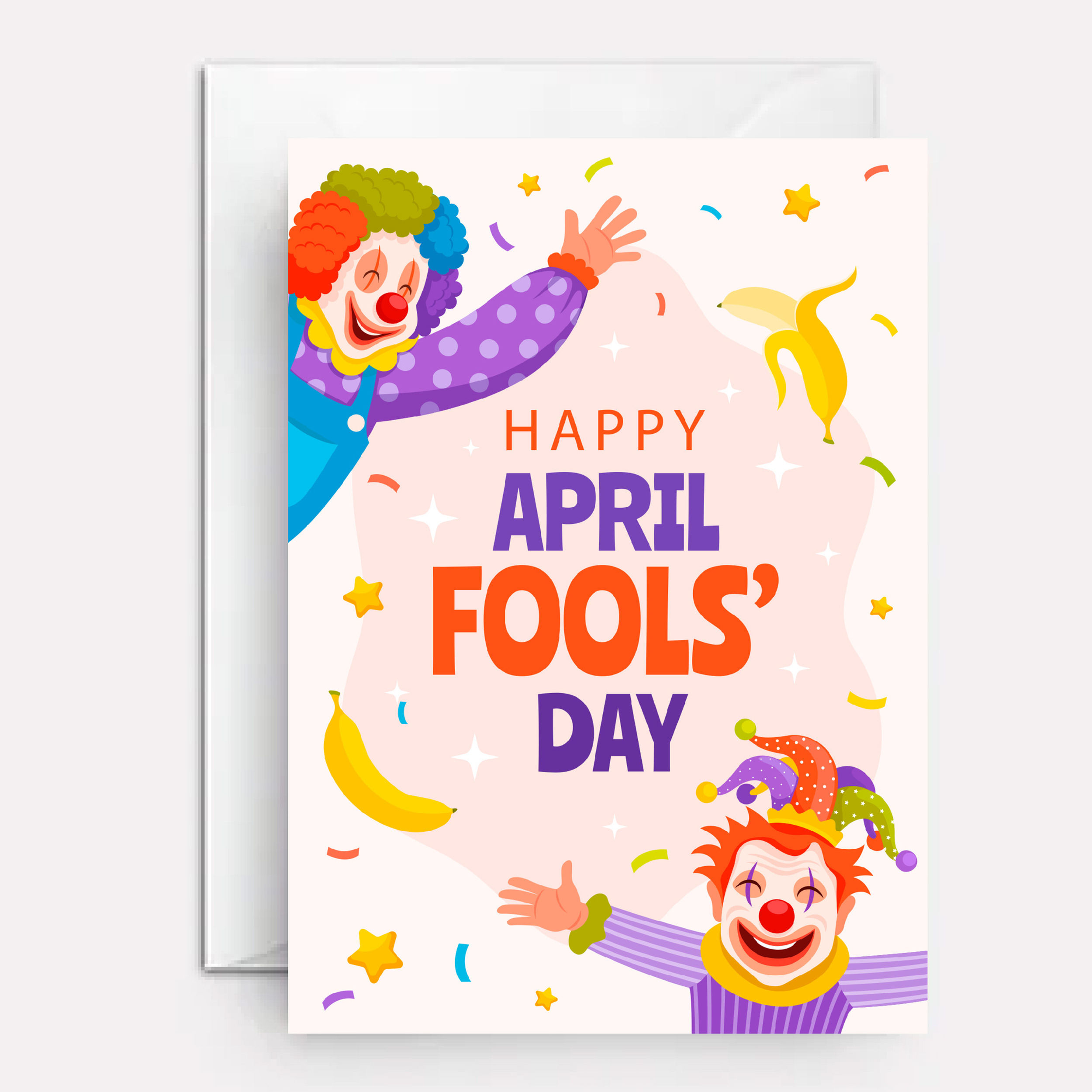 Jokesters on cover of April Fools' Day card.