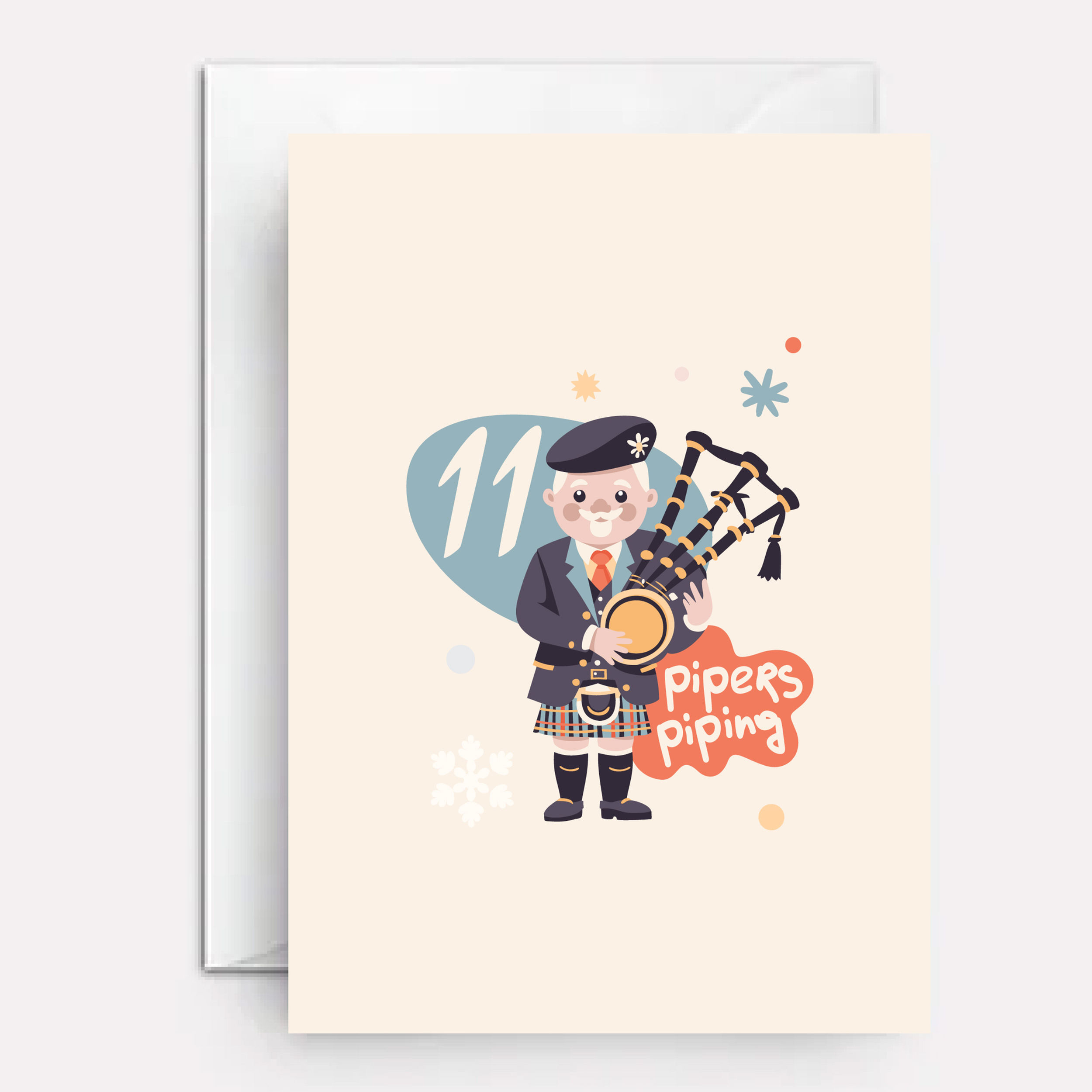 Piper piping on 12 days of Christmas card.