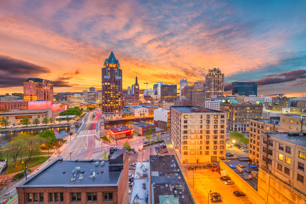 Downtown Milwaukee at sunset