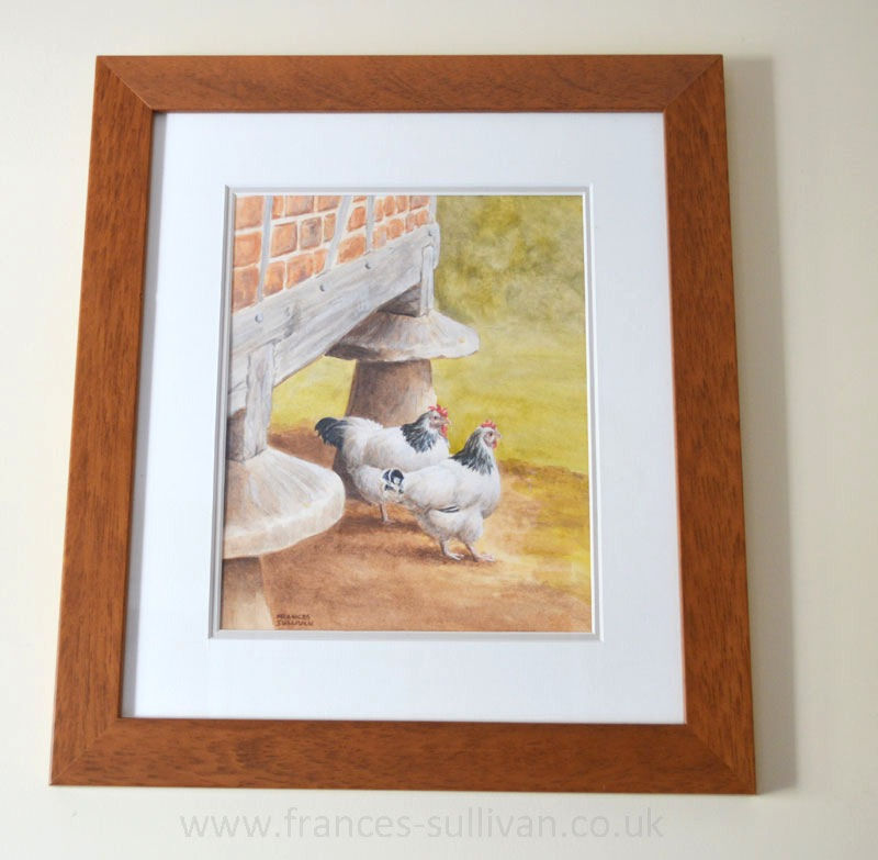Light Sussex Chickens original acrylic painting in a watercolour style