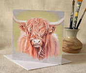 Brown highland cow head blank greetings card