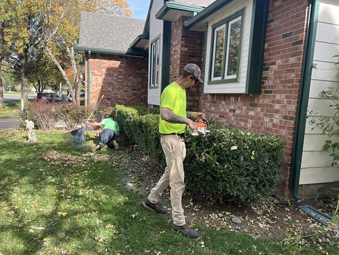 C&S lawn service employees doing a fall clean-up