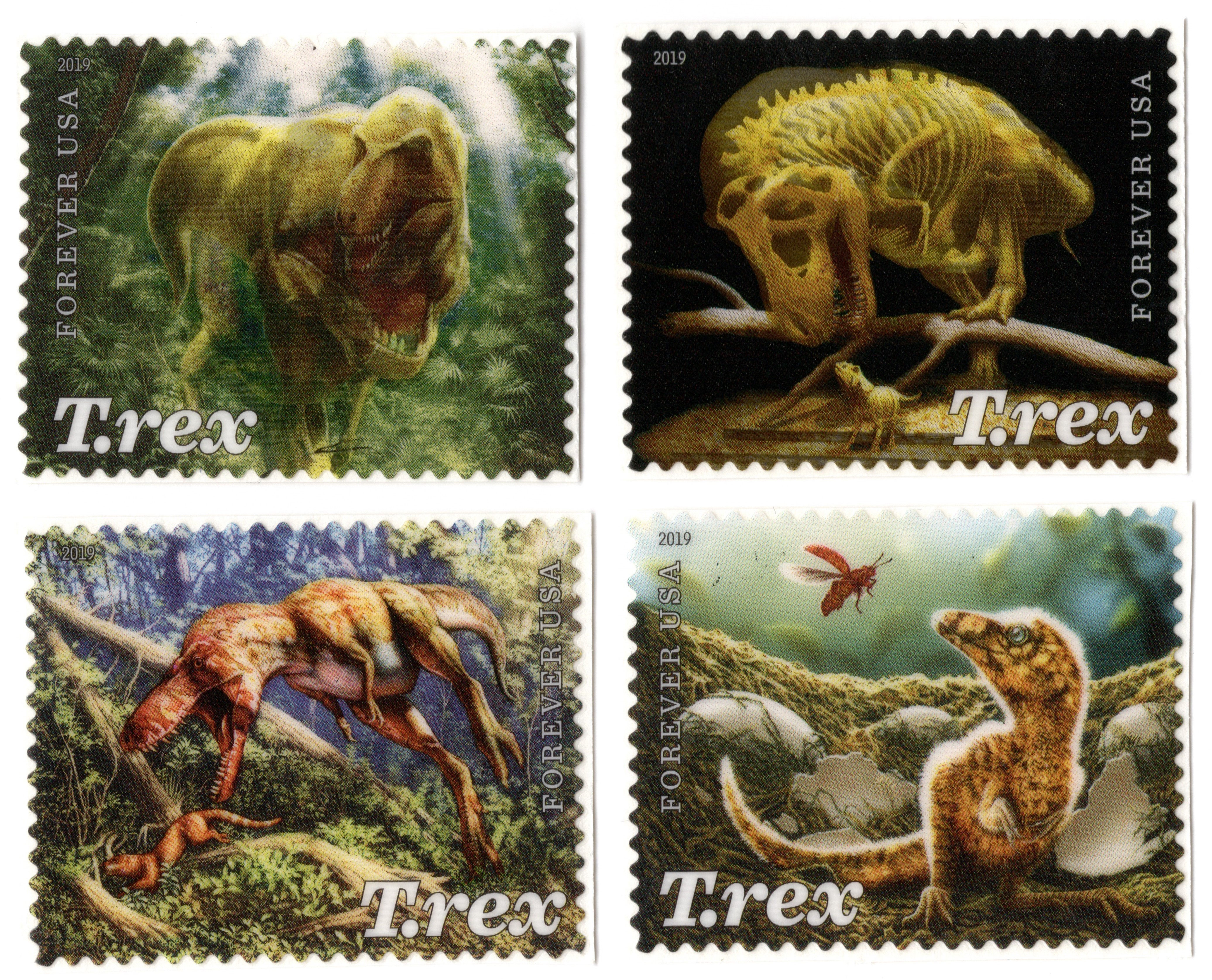 MNH 2019 Tyrannosaurus Rex Set of 4 Single Forever Stamps – US SCOTT #5410-13