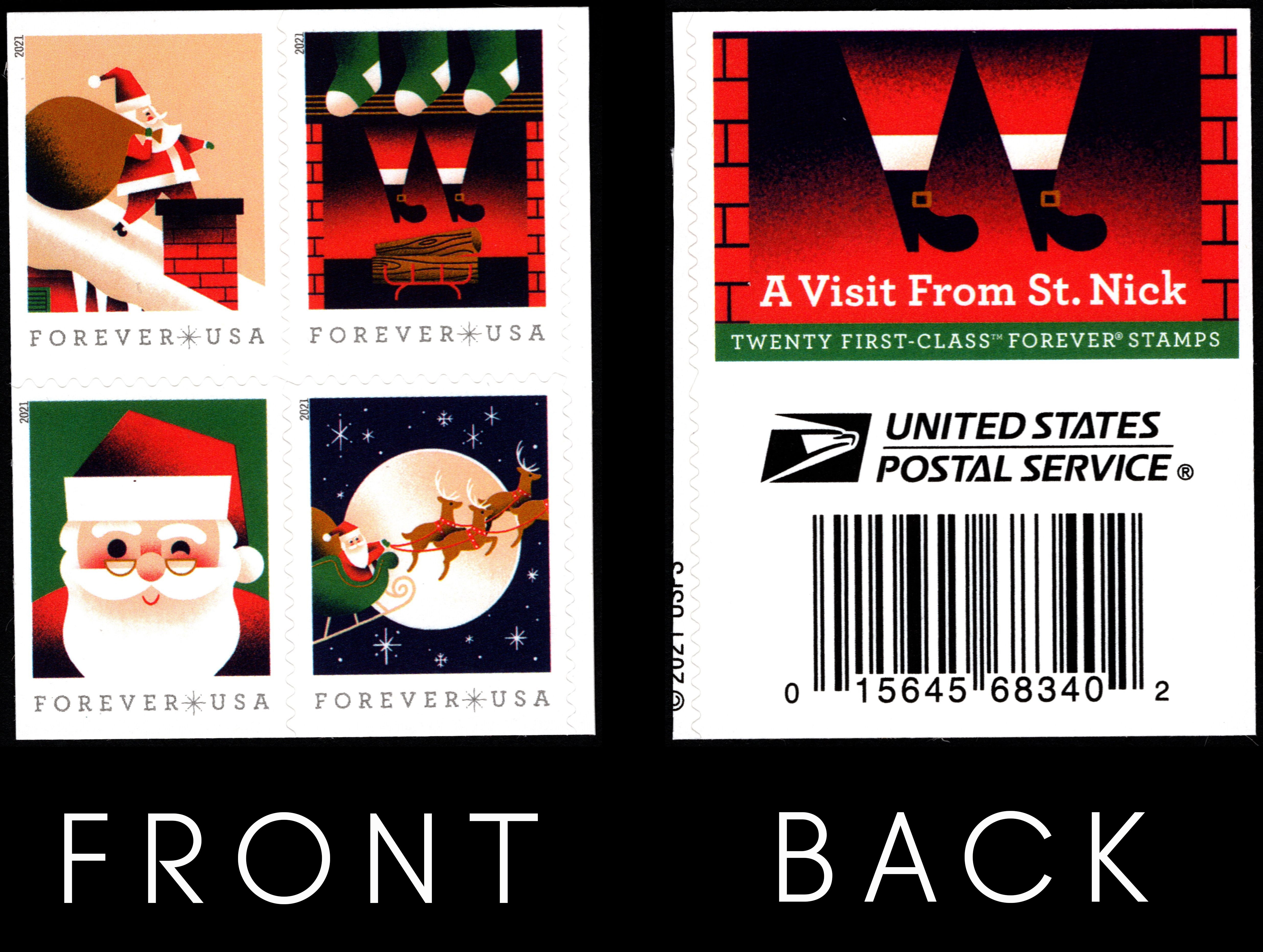 MNH 2021 Visit From St. Nick Title Block of 4 Forever Stamps - US SCOTT #5644-47