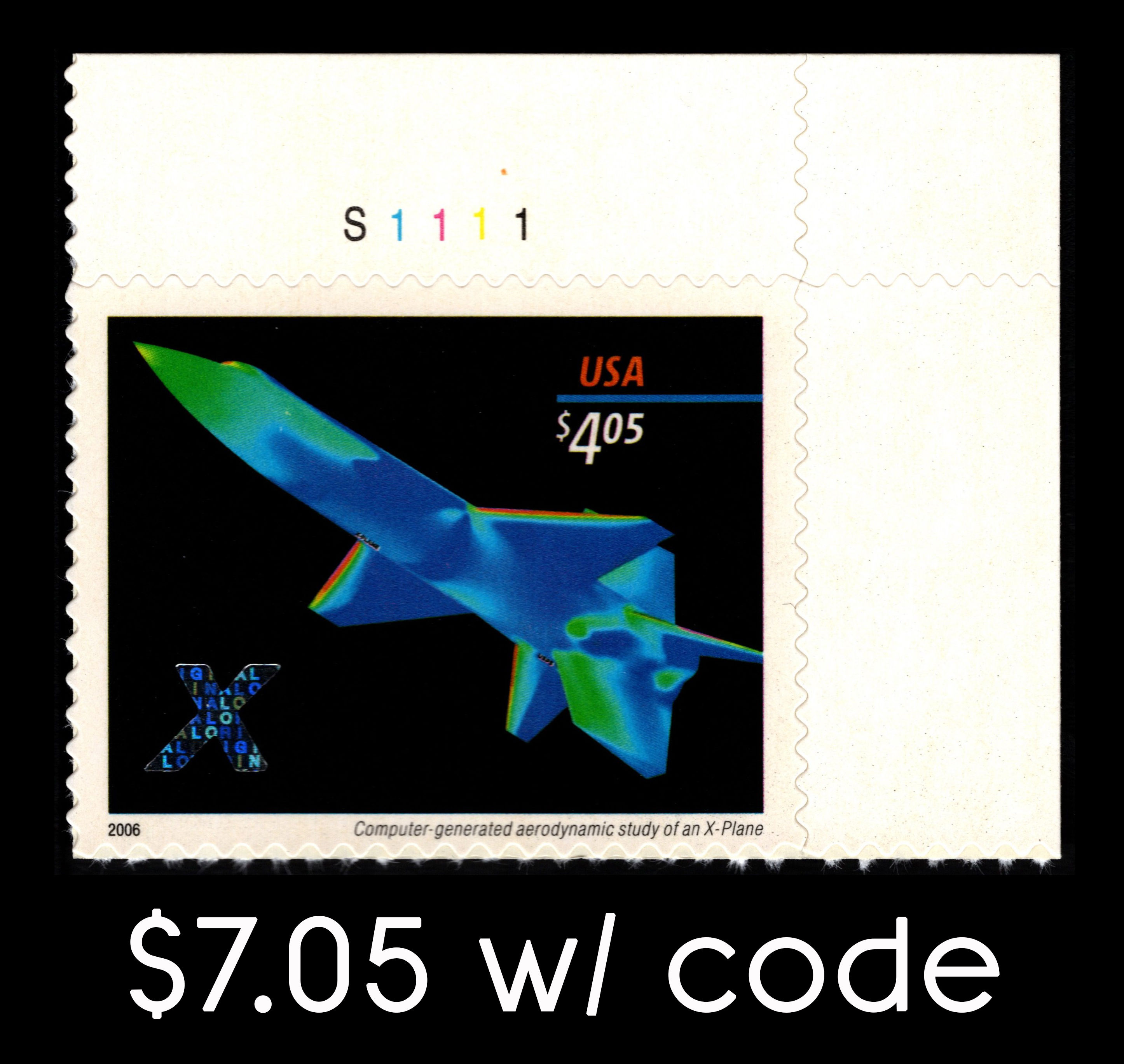 MNH 2006 X-Plane Plate Single Priority Mail ($4.05) Stamp - US SCOTT #4018