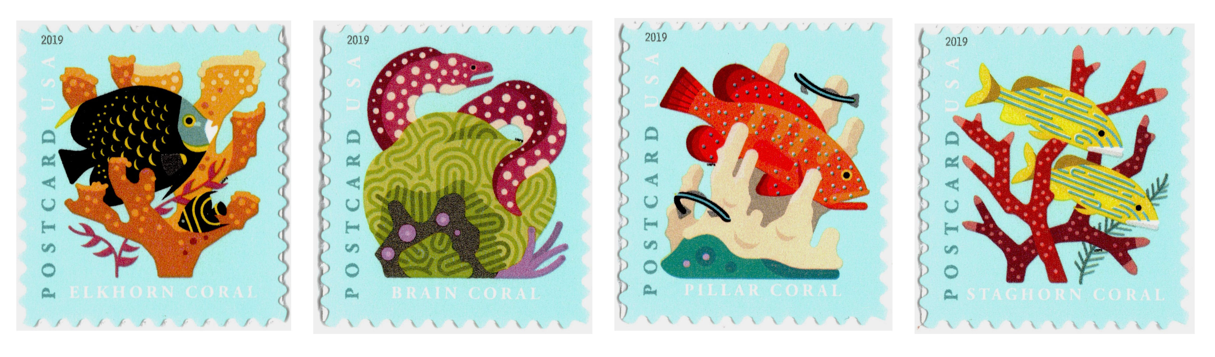 MNH 2019 Coral Reefs Set of 4 Postcard Rate Single Stamps - US SCOTT #5363-5366