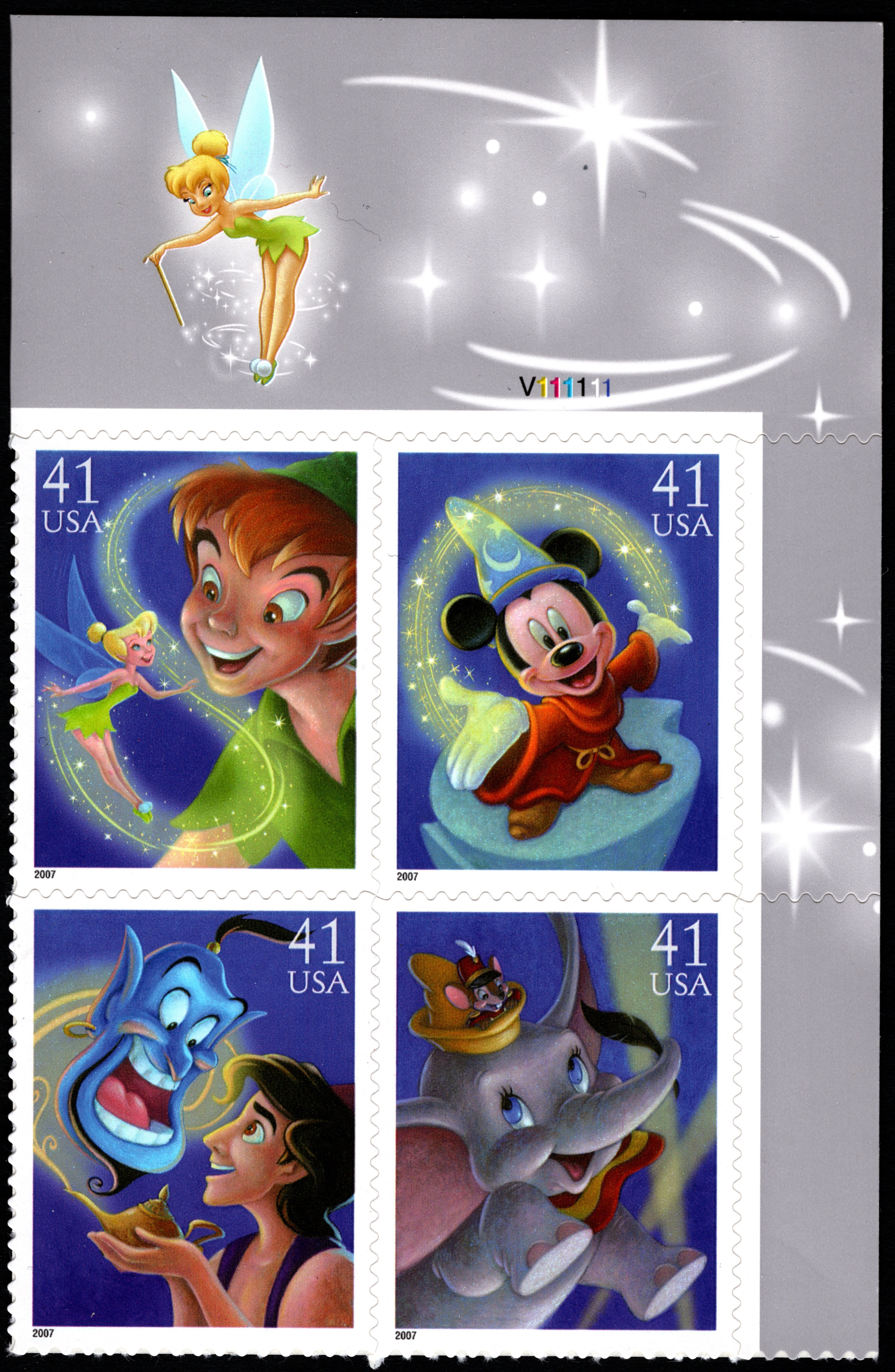 MNH 2007 The Art of Disney Magic Plate Block 41 Cent Stamps -US SCOTT #4192-4195
