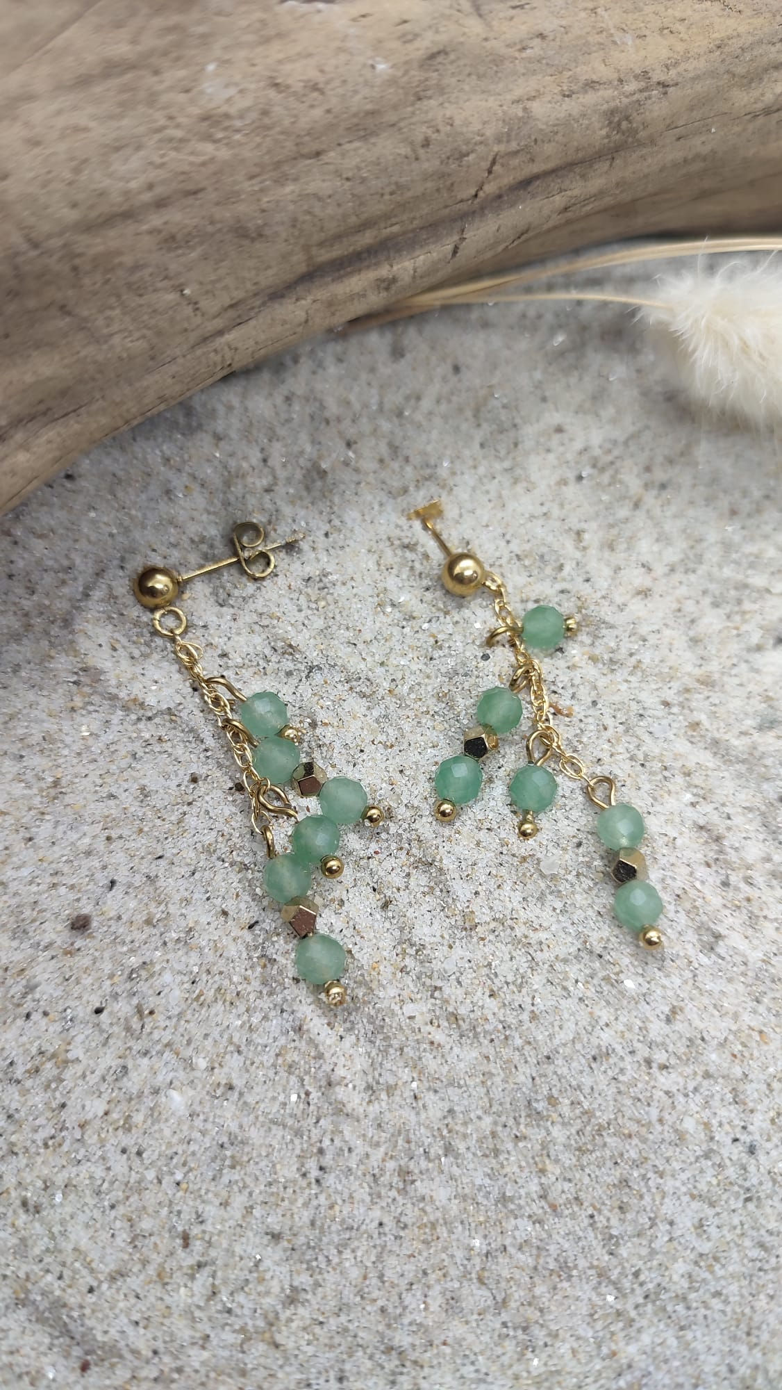 boucles d'oreilles puce pendante aventurine