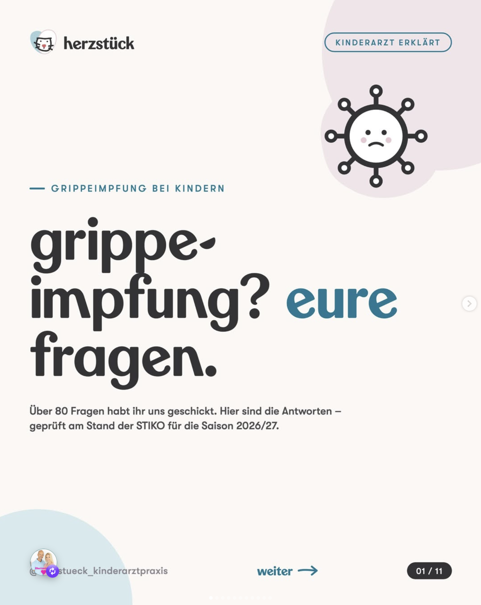 Instagram-Beitrag der Praxis Herzstück: Grippeimpfung