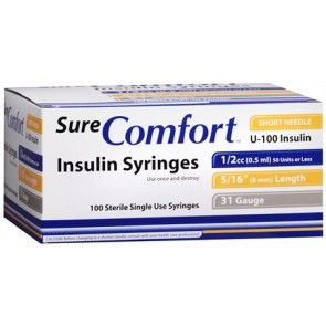 SURE COMFORT INSULIN SYRINGE 5/16IN (8MM) 1CC (UNIT BLISTER PACK)