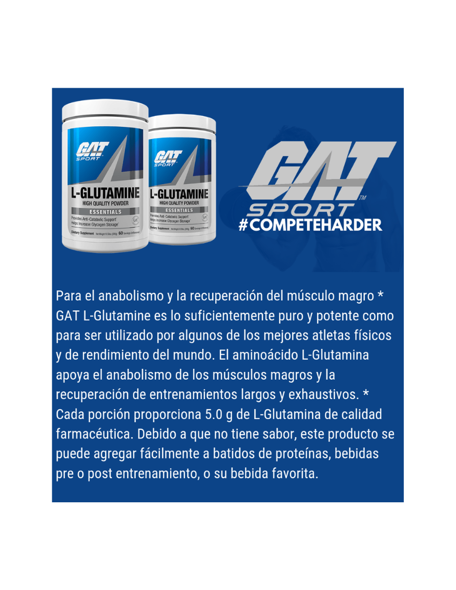 Miniatura: GAT Glutamine 300 Grs | Recuperación Muscular Rápida y Anticatabólica