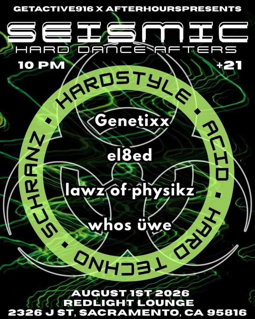 Seismic Hard Dance Afters w/ Genetixx, el8ted, Lawz of Physikz, Whos uwe event image