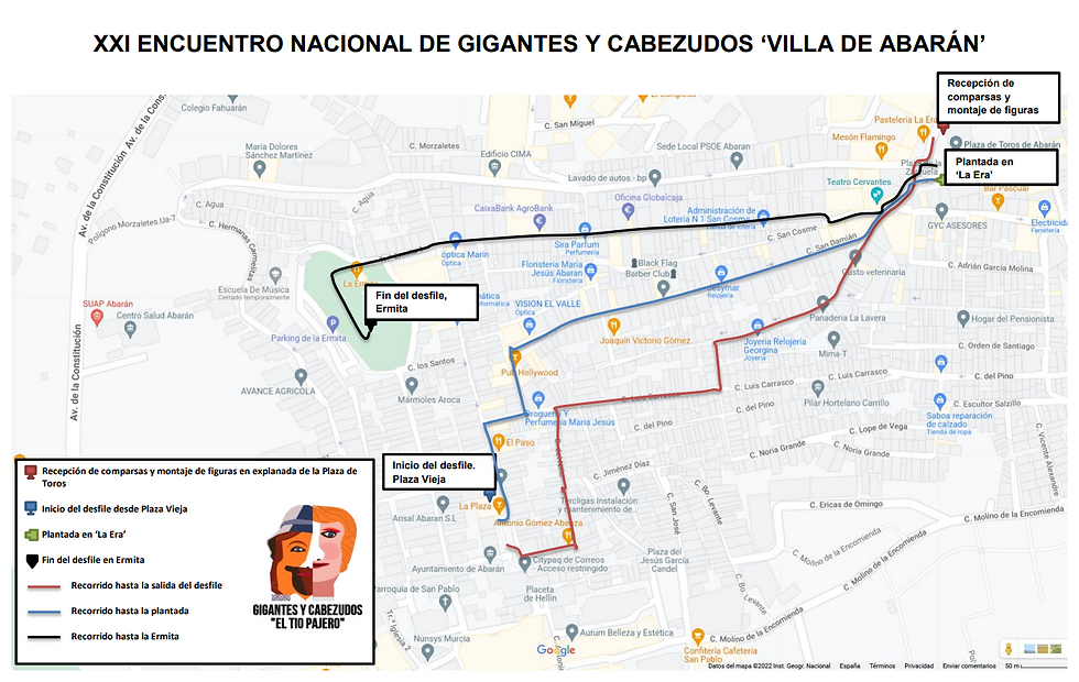INFORMACIÓN, RECORRIDOS XXI ENCUENTRO NACIONAL DE GIGANTES Y CABEZUDOS 'VILLA DE ABARÁN'