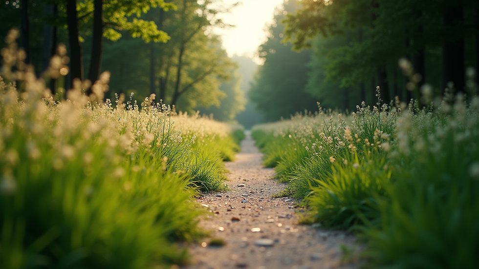 High angle view of a serene nature pathway surrounded by greenery