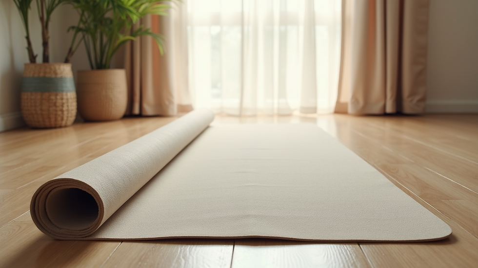 High angle view of a calming yoga mat laid out in a serene space