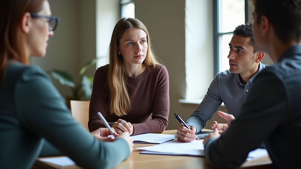 Close-up view of a group discussing personal development