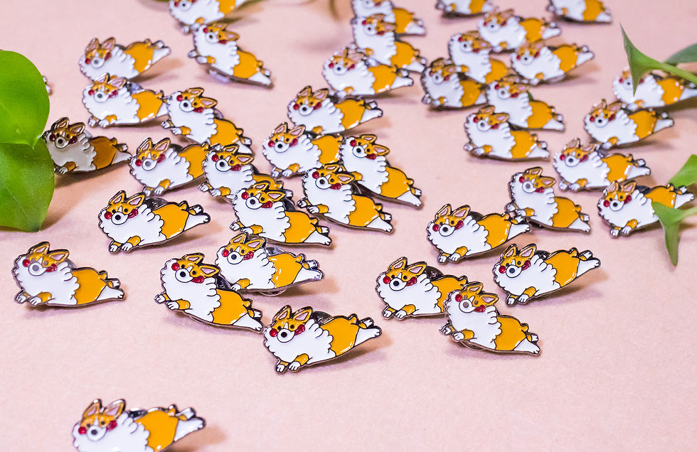 cute cream corgi badges running