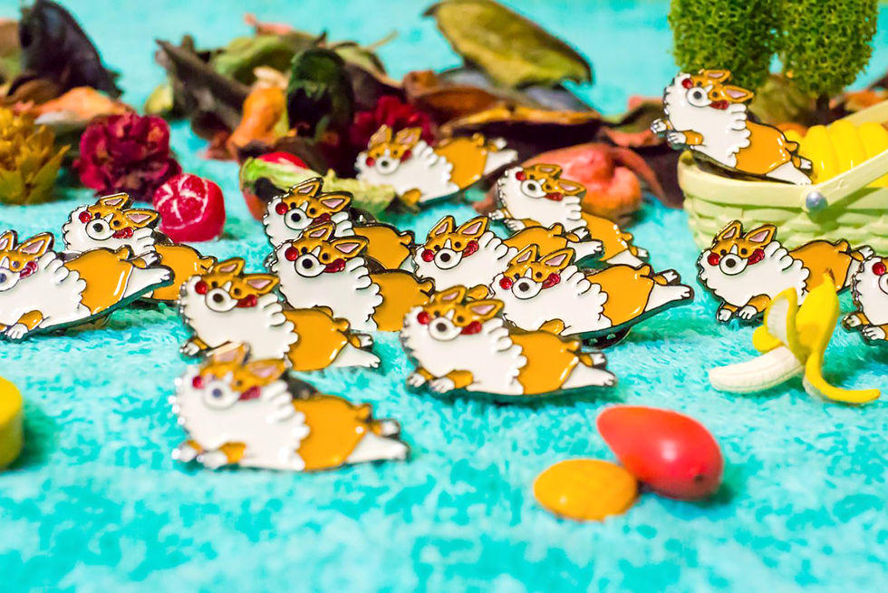 cute cream corgi badges running