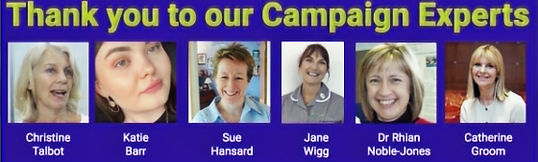 Image of the WLD Campaign experts 2022. From left to right: Christine Talbot, Katie Barr, Sue Hansard, Jane Wigg, Dr Rhian Noble-Jones and Catherine Groom.