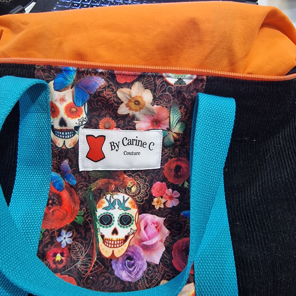 Miniature : Sac polochon velours et suédine noir et tête de mort espagnol