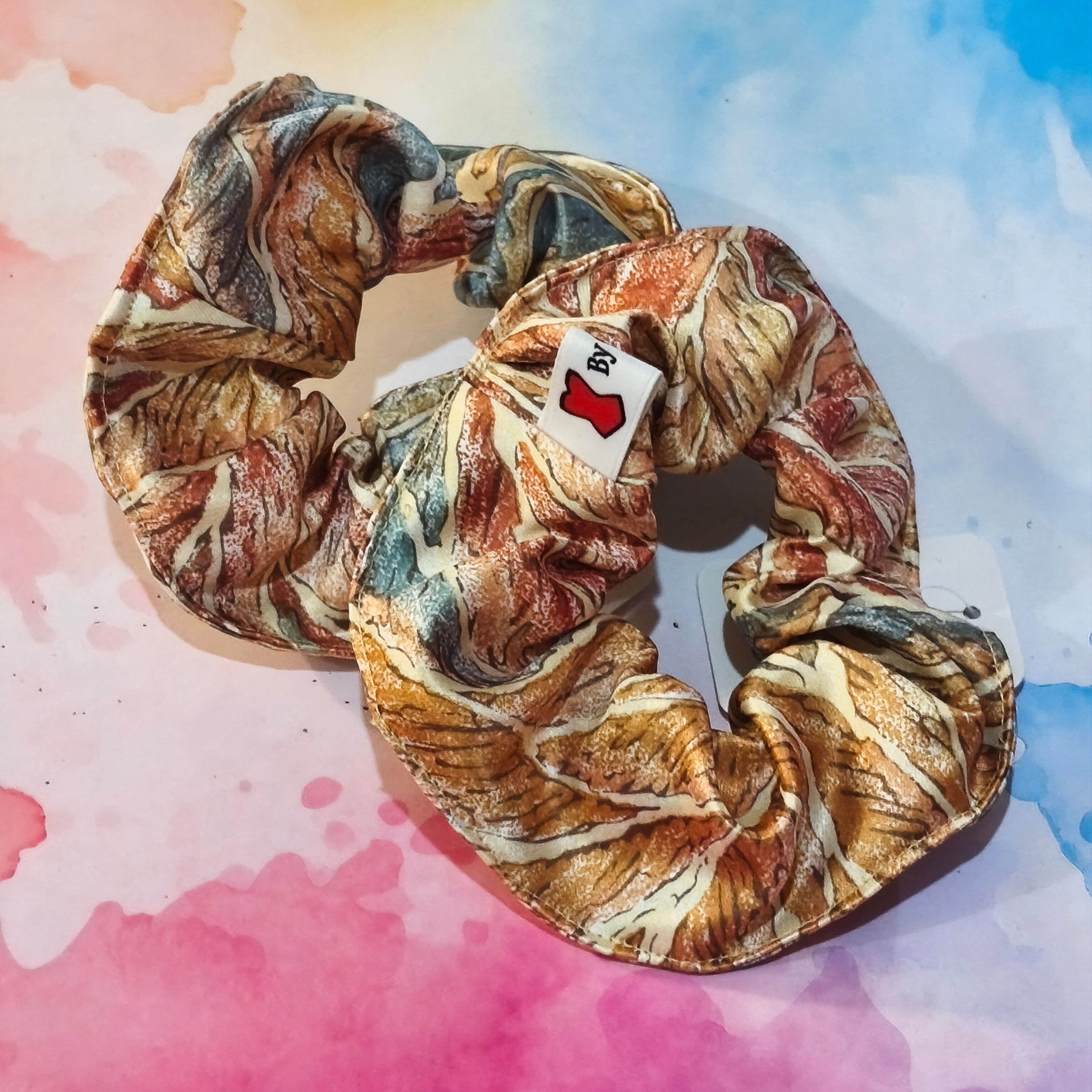 chouchou imprimé tons beiges ocres