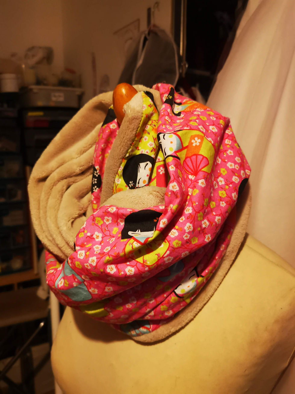 Miniature : Snood beige geishas bicolore