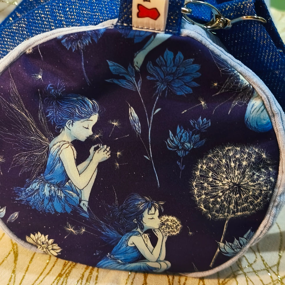Miniature : Sac polochon velours bleu ciel et fées