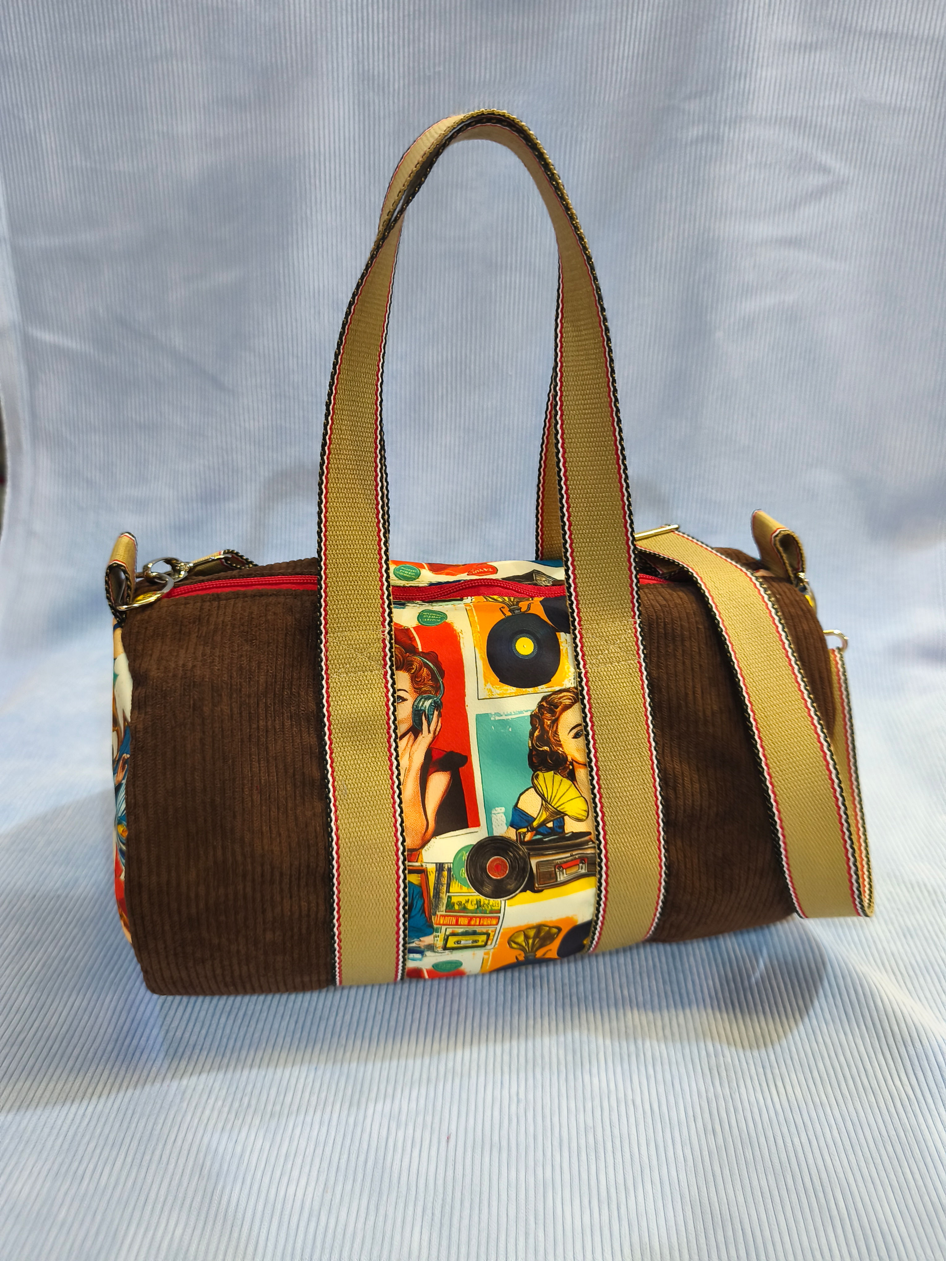 Sac polochon velours  marron et vintage