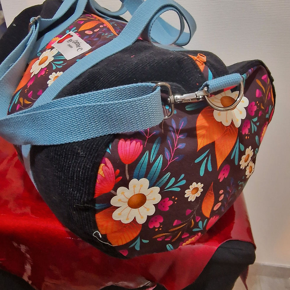 Miniature : Sac polochon velours noir et imprimé floral