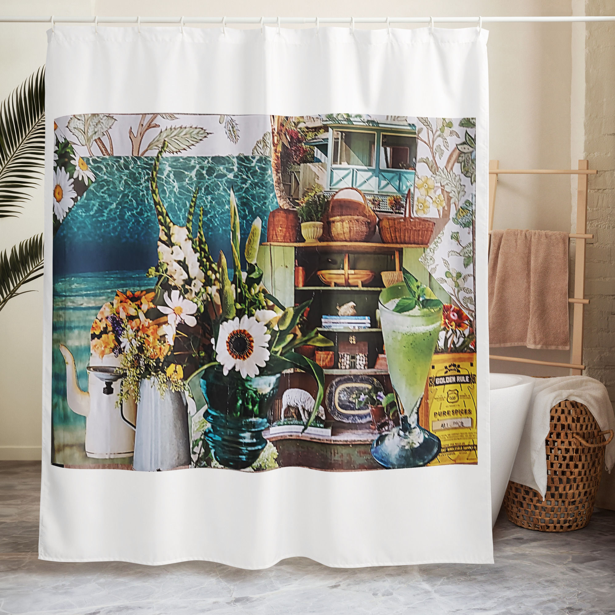 Lime Float Shower curtain