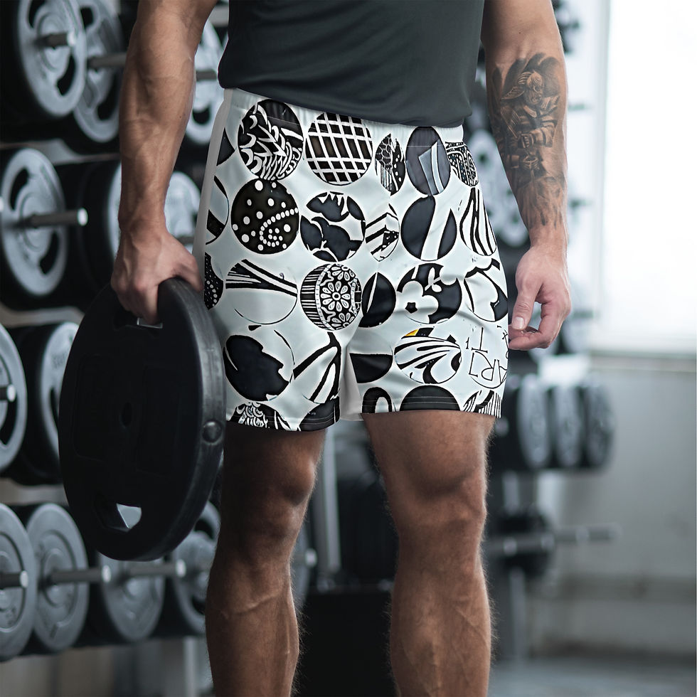 Thumbnail: Black and White Echo All-Over Print Unisex Athletic Long Shorts