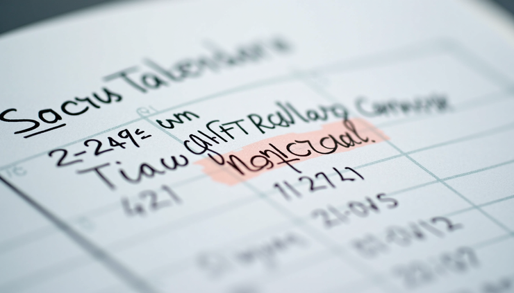 Close-up view of a calendar with marked quarterly dates