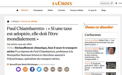 My interview in La Croix on the risks associated to a carbon tax for airlines