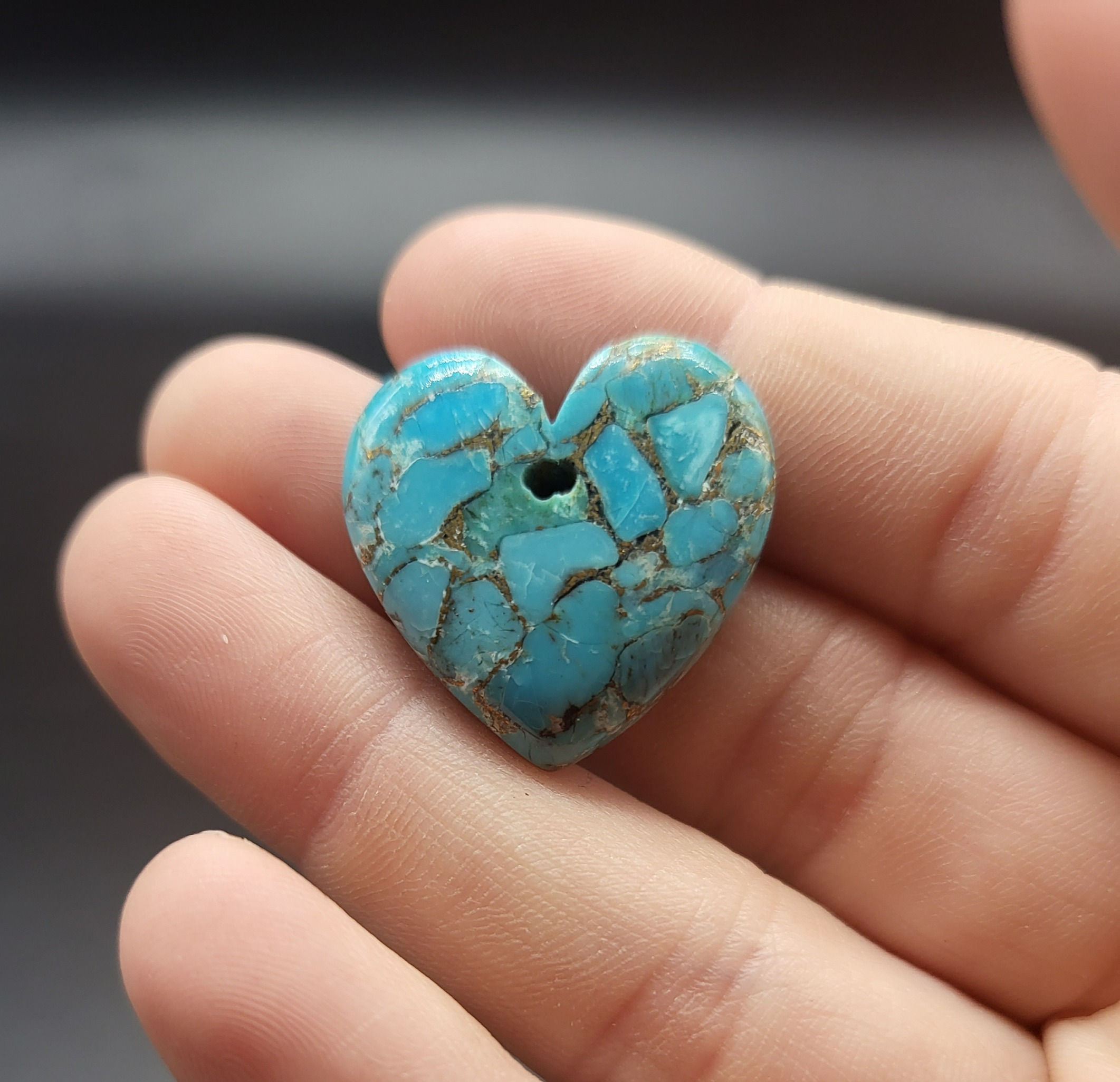 Copper Turquoise Cabochon Drilled Heart