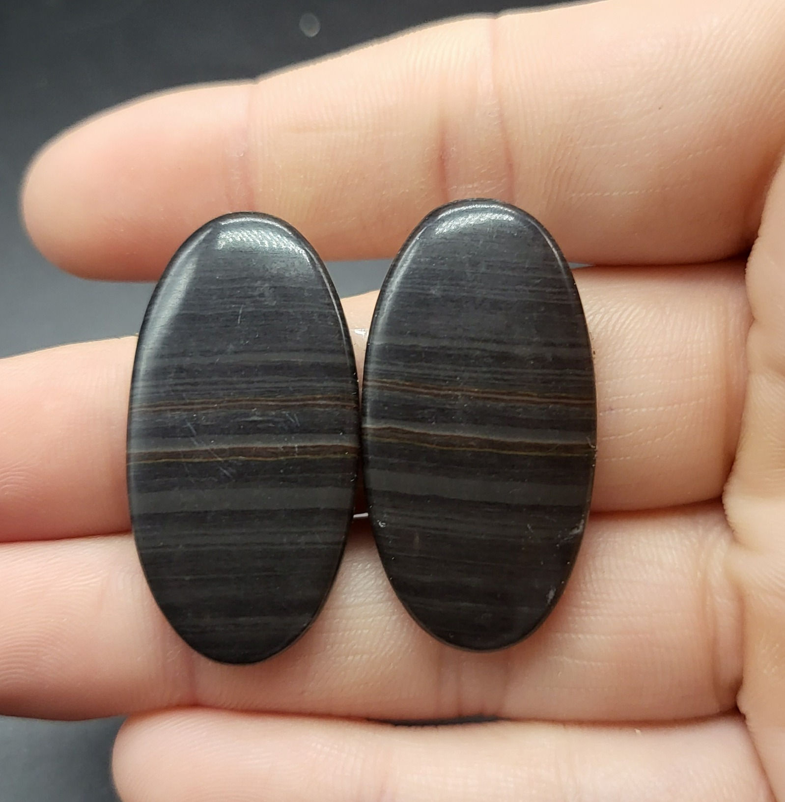 Spider Web Obsidian Cabochon Pair Oval