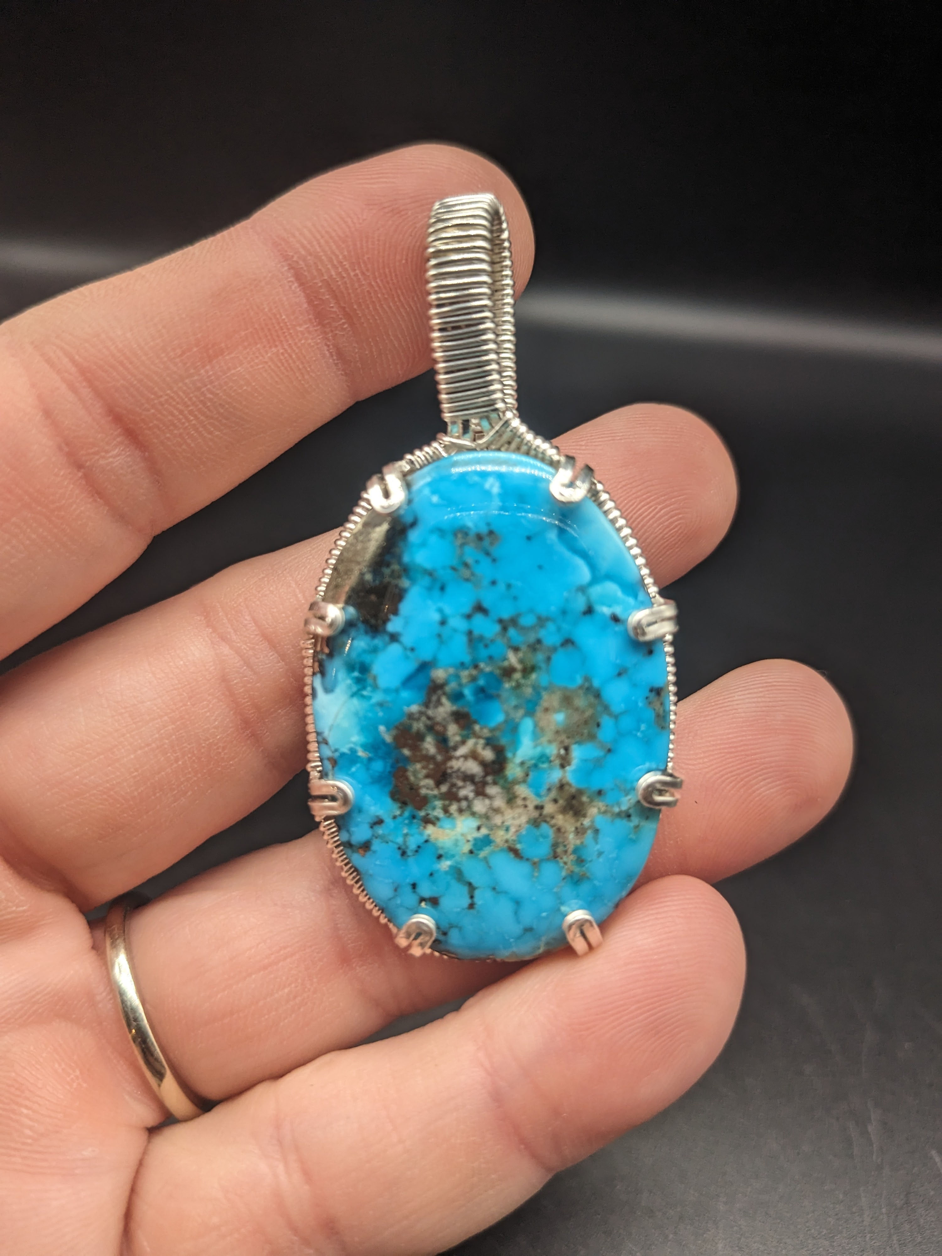 Sterling Silver Persian Turquoise  Wire Wrap Necklace