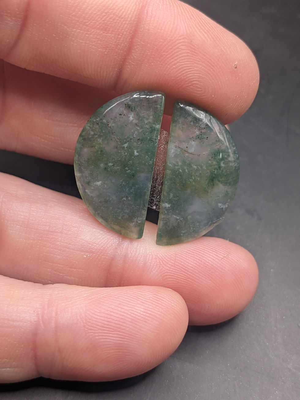 Moss Agate Cabochon Pair