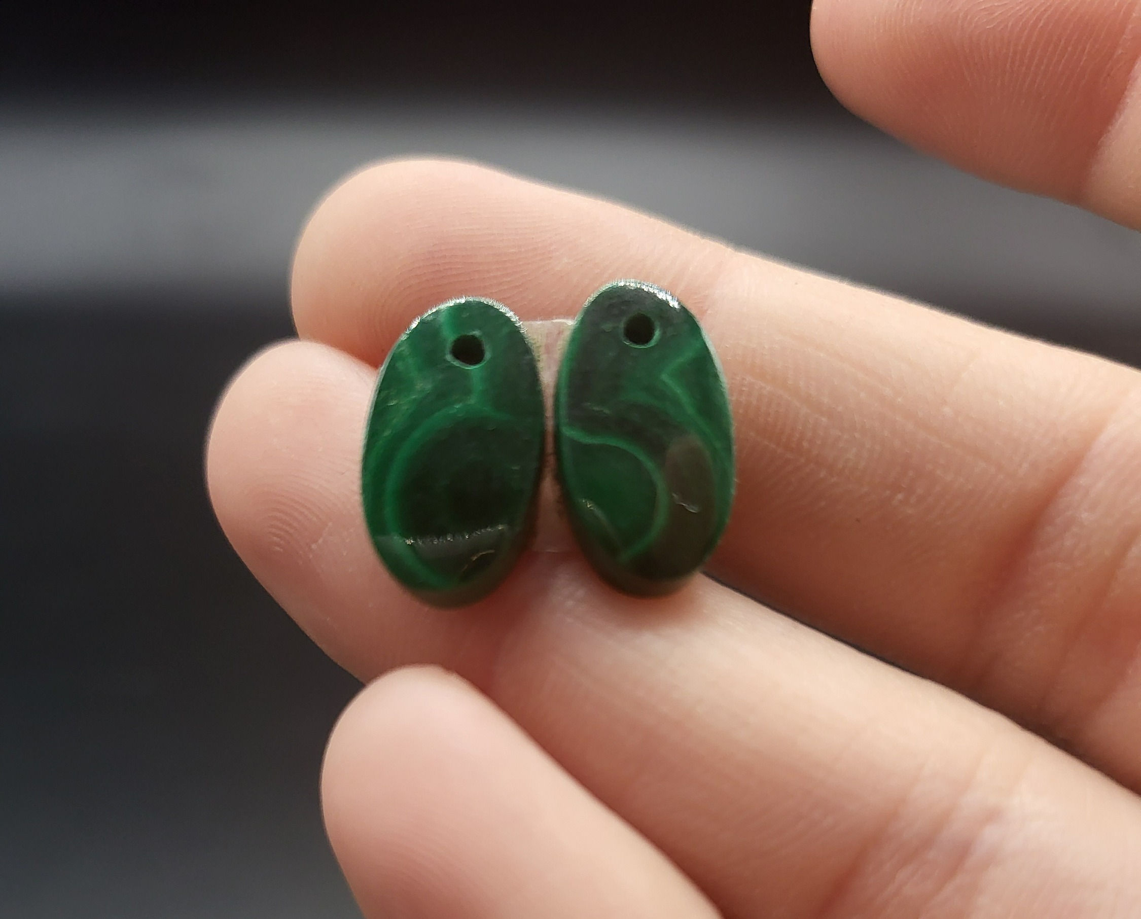 Malachite Cabochon Pair Drilled