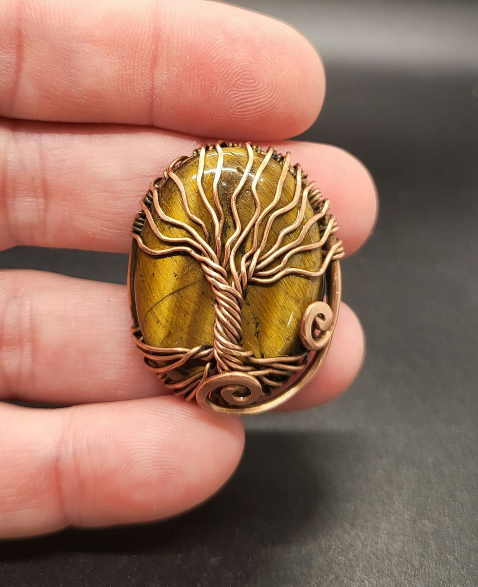 Tiger's Eye Tree of Life Copper Cuff Adjustable Statement Ring