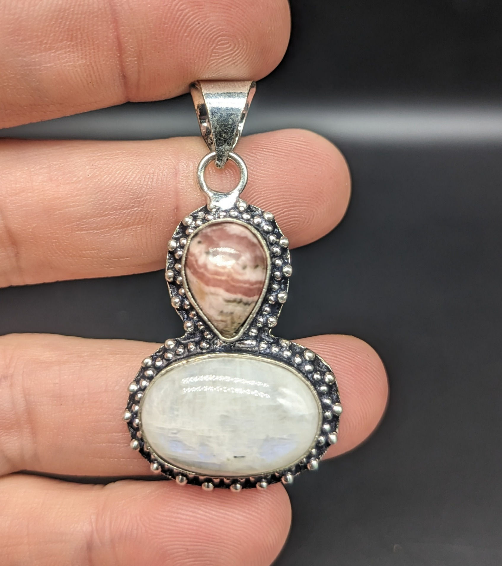 Rhodochrosite & Moonstone Pendant/Necklace