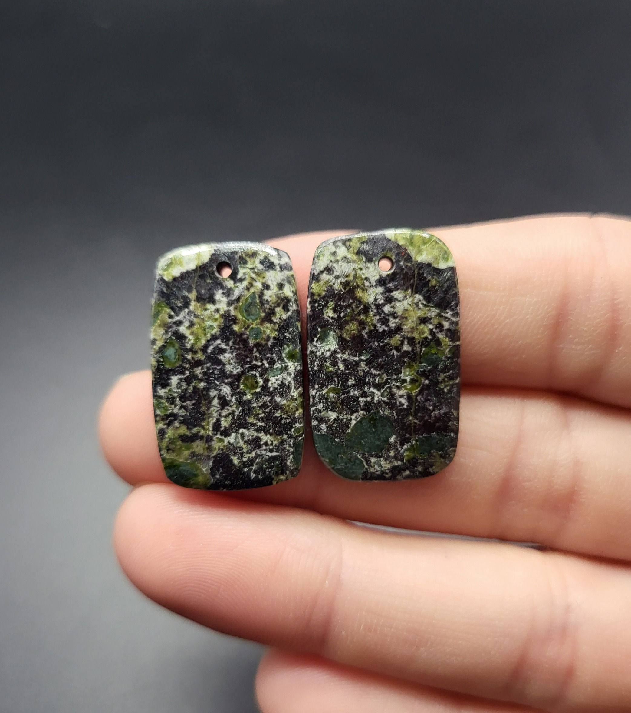 Dragon Blood Jasper Cabochon Drilled Rectangle Pair