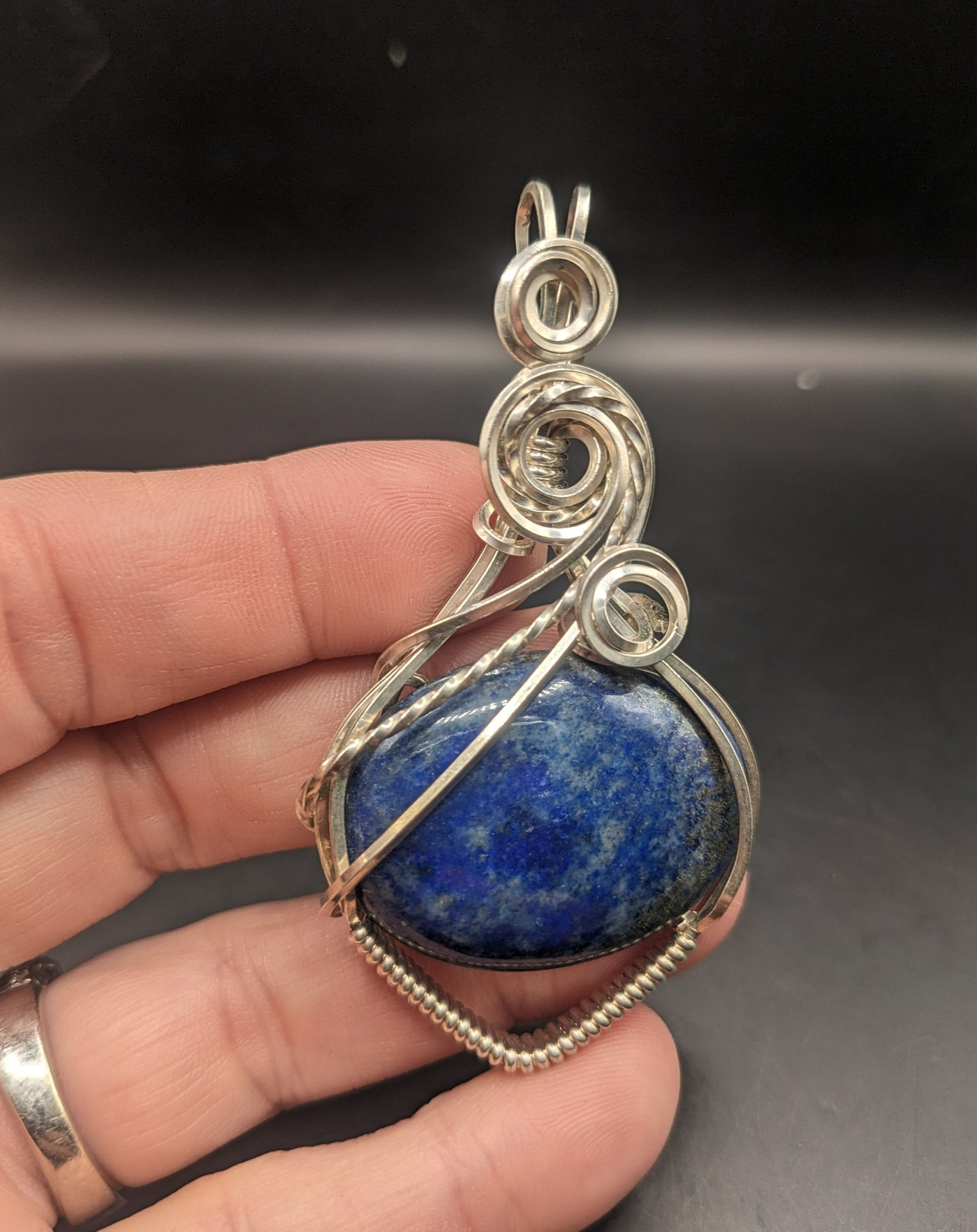 Lapis Lazuli Sterling Silver Wire Wrapped Pendant