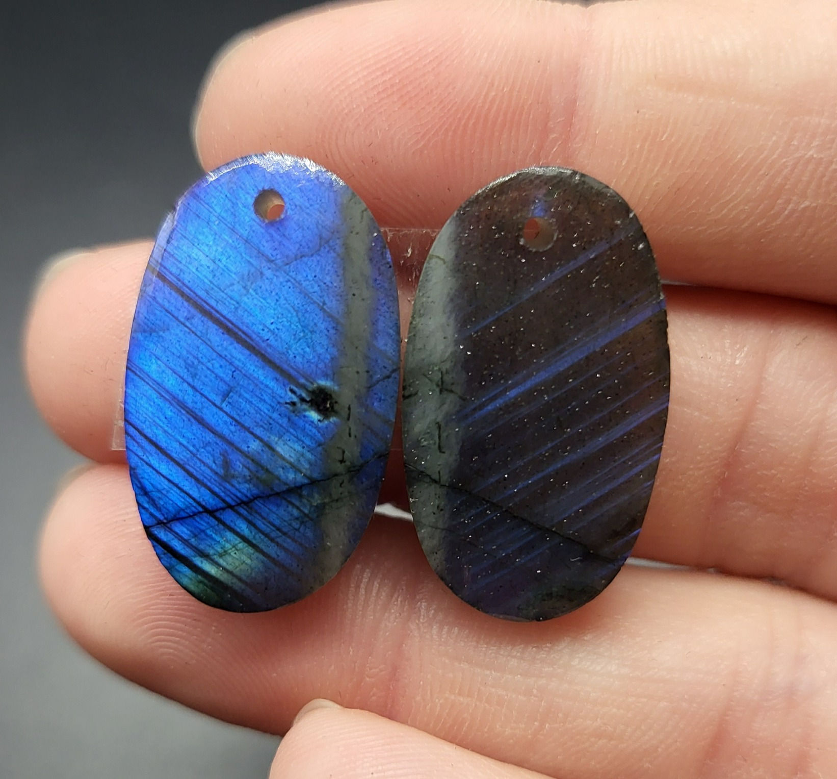 Labradorite Cabochon Pair Oval Drilled