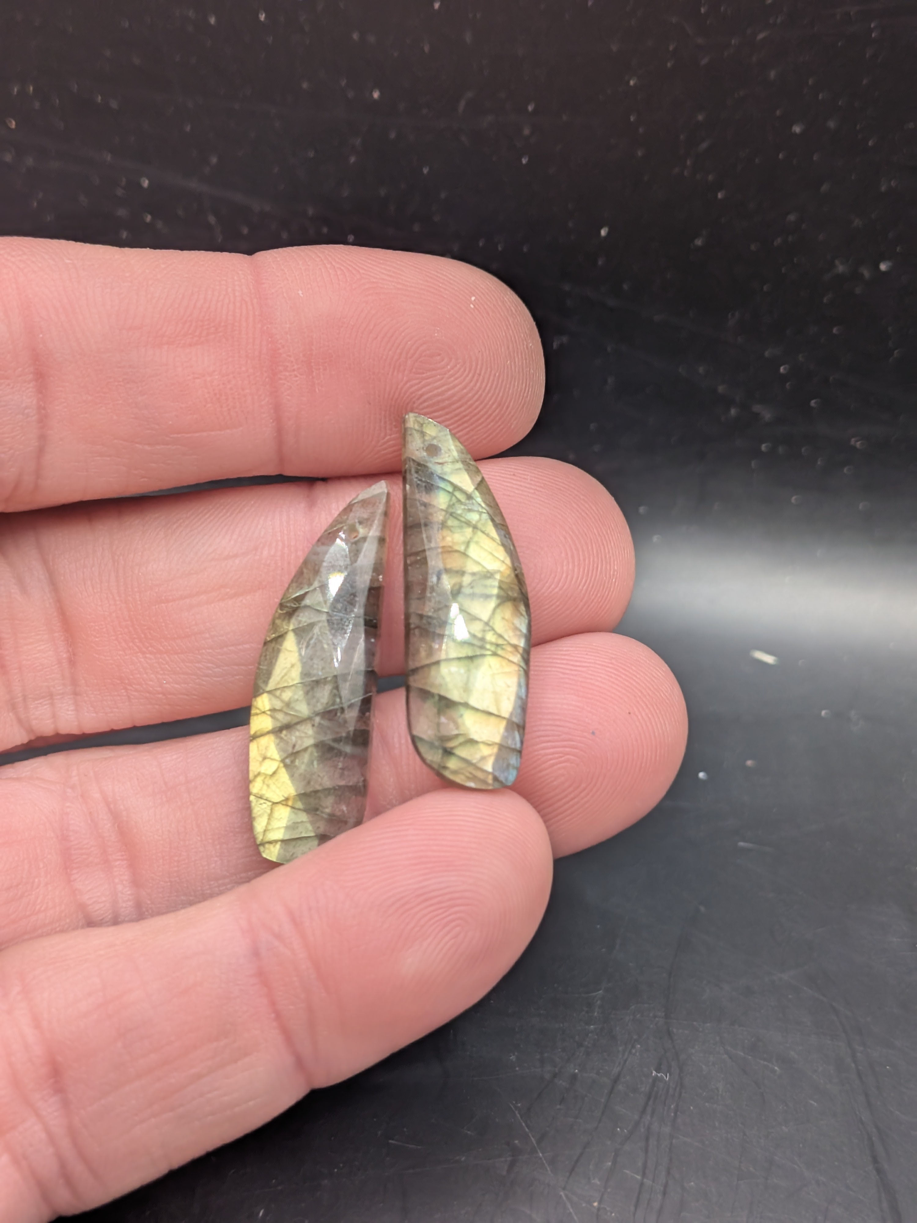 Faceted Labradorite Cabochon Pair Drilled