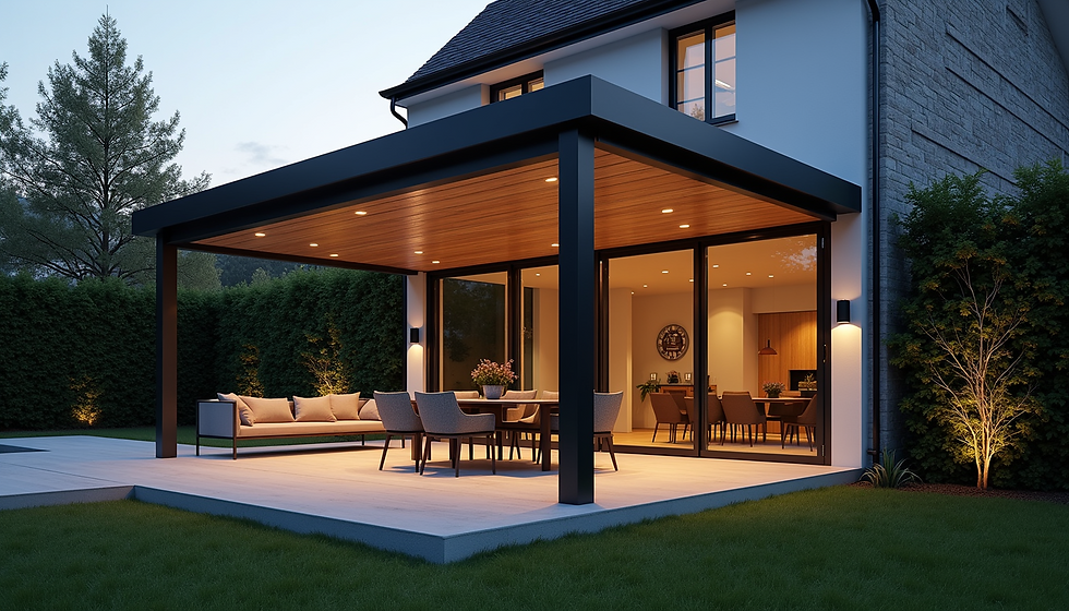 Aluminum patio cover with custom lighting