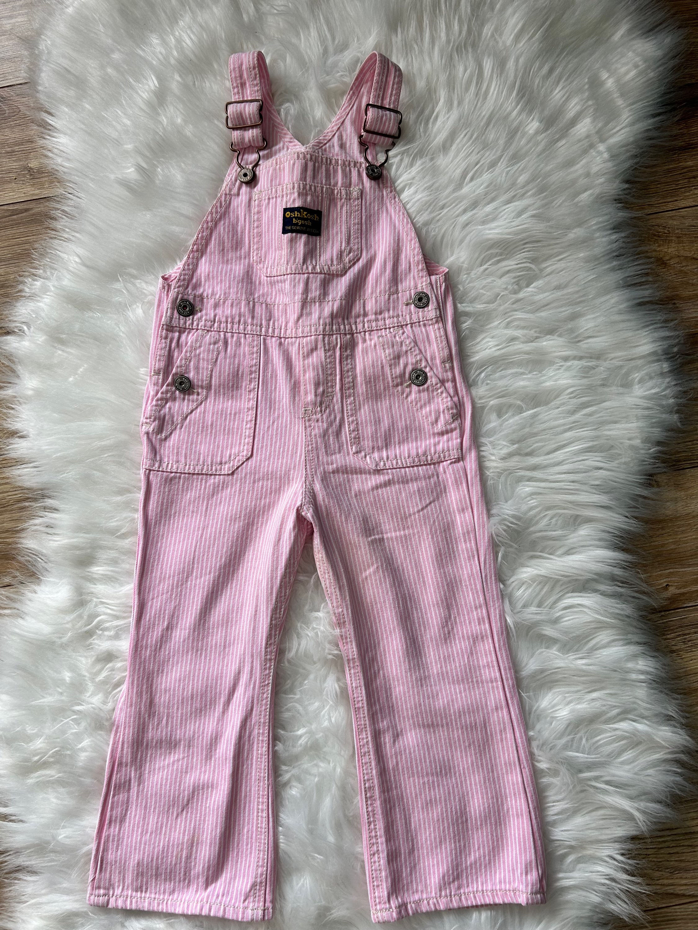 OshKosh Pink Pinstripe Overalls • 3T